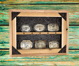 Belt Buckle Display Case - Tooled Faux Leather Background