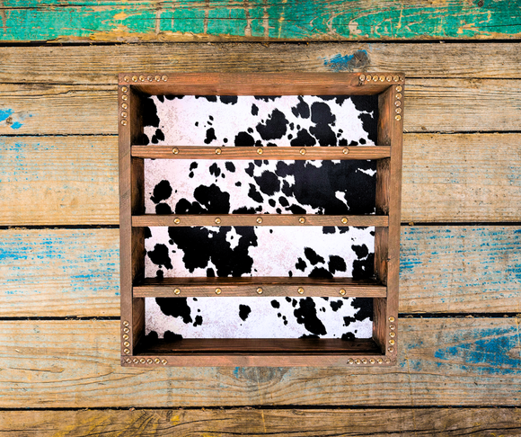 Belt Buckle Display Case / Faux Cowhide Background