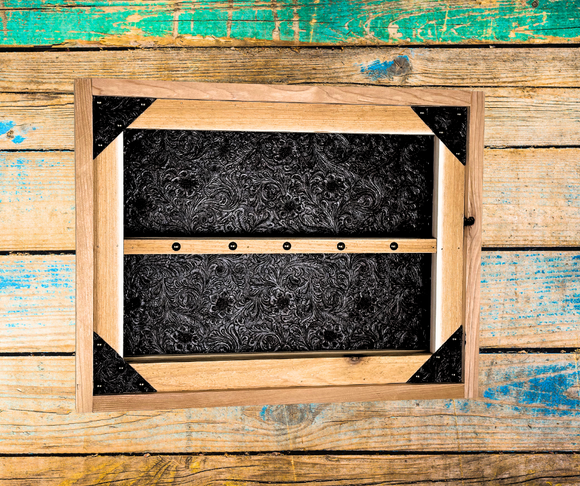 Belt Buckle Display Case - Tooled Faux Leather Background