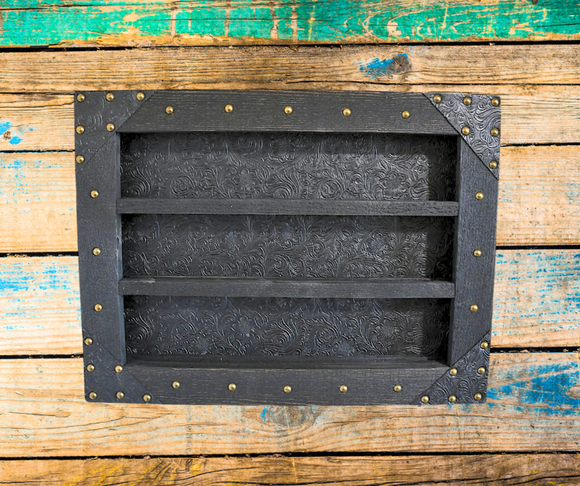 Belt Buckle Display Case - Tooled Faux Leather Background