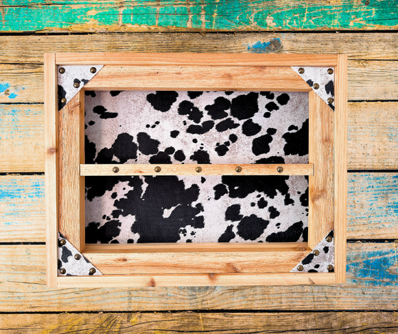 Belt Buckle Display Case - Faux Cowhide Hair Background