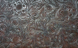 Western Belt Buckle Display with Tooled Faux Leather Background - Wyoming Wood Smith